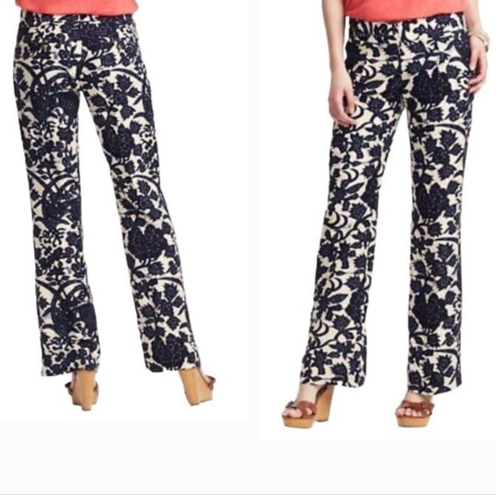 LOFT Women's Marisa Linen Blend Floral-Print Wide Leg Pants. Size 2